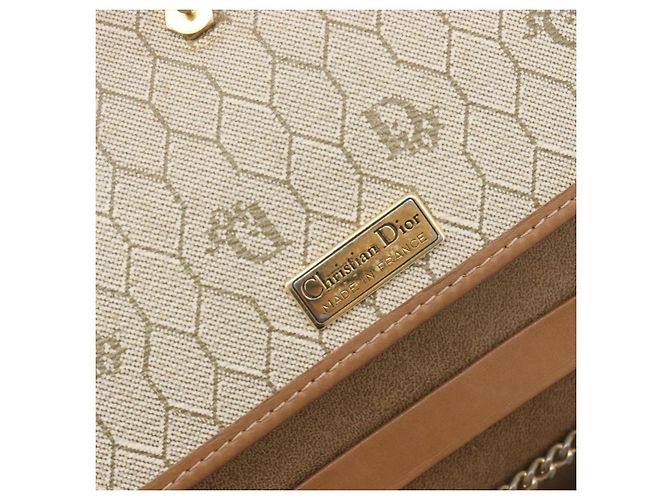Borsa a tracolla Christian Dior Honeycomb Canvas Chain PVC Beige Gold Auth 207466 D'oro - vista 23