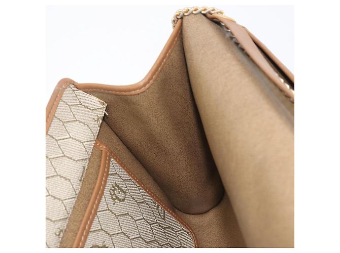 Borsa a tracolla Christian Dior Honeycomb Canvas Chain PVC Beige Gold Auth 207466 D'oro - vista 25