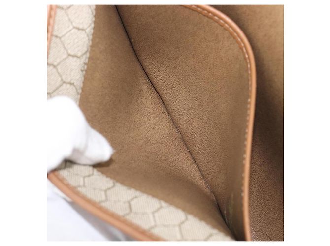 Borsa a tracolla Christian Dior Honeycomb Canvas Chain PVC Beige Gold Auth 207466 D'oro - vista 26