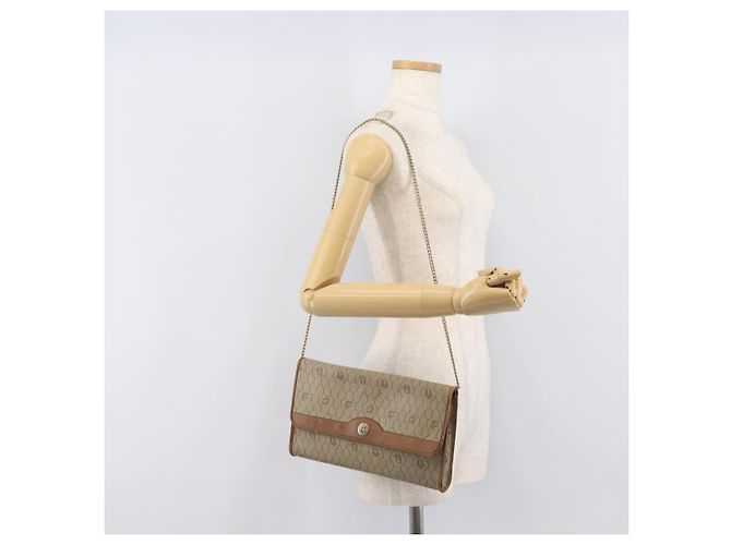 Borsa a tracolla Christian Dior Honeycomb Canvas Chain PVC Beige Gold Auth 207466 D'oro - vista 27