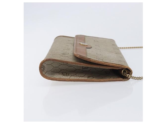 Borsa a tracolla Christian Dior Honeycomb Canvas Chain PVC Beige Gold Auth 207466 D'oro - vista 3