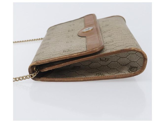 Borsa a tracolla Christian Dior Honeycomb Canvas Chain PVC Beige Gold Auth 207466 D'oro - vista 4
