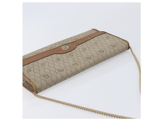 Borsa a tracolla Christian Dior Honeycomb Canvas Chain PVC Beige Gold Auth 207466 D'oro - vista 6