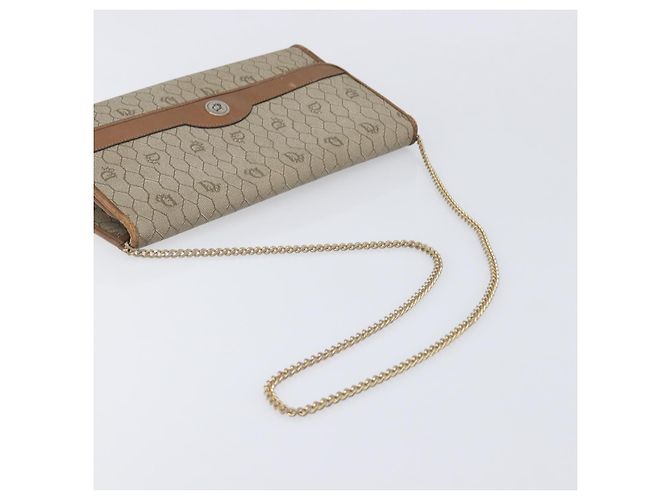 Borsa a tracolla Christian Dior Honeycomb Canvas Chain PVC Beige Gold Auth 207466 D'oro - vista 7