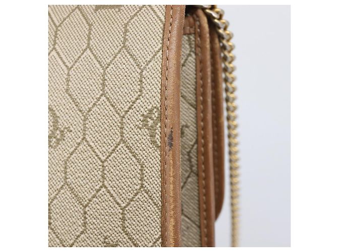 Borsa a tracolla Christian Dior Honeycomb Canvas Chain PVC Beige Gold Auth 207466 D'oro - vista 9