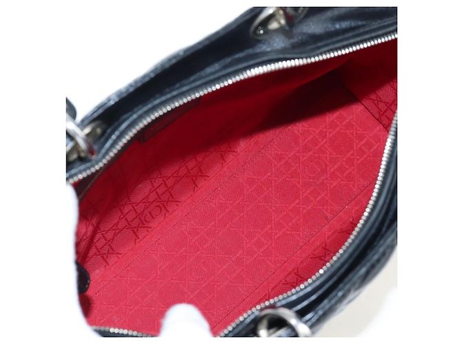 Christian Dior Canage Lady Dior Large Bag Lamb Skin 2way Black Auth BA16035V Nero Argento - vista 10