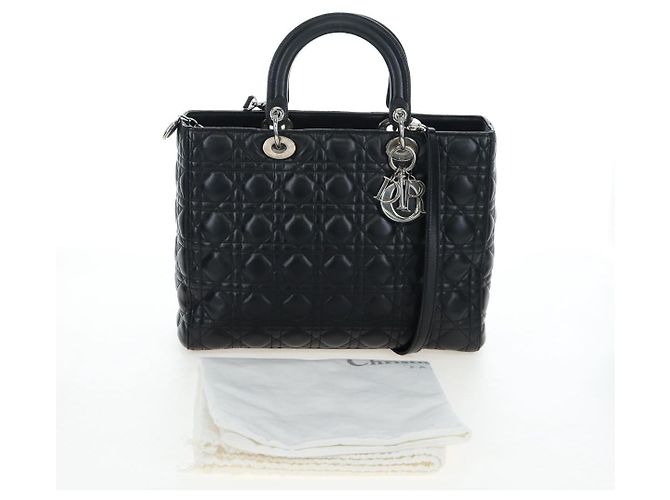 Christian Dior Canage Lady Dior Large Bag Lamb Skin 2way Black Auth BA16035V Nero Argento - vista 12