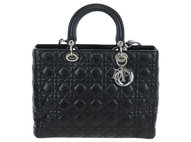 Christian Dior Canage Lady Dior Large Bag Lamb Skin 2way Black Auth BA16035V Nero Argento - vista 13