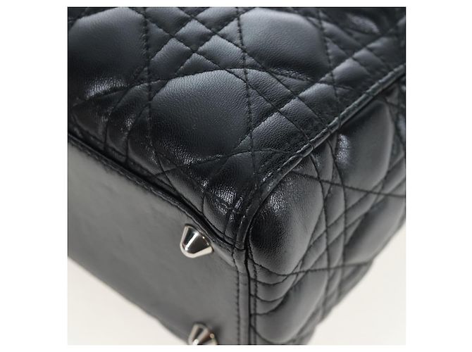 Christian Dior Canage Lady Dior Large Bag Lamb Skin 2way Black Auth BA16035V Nero Argento - vista 16