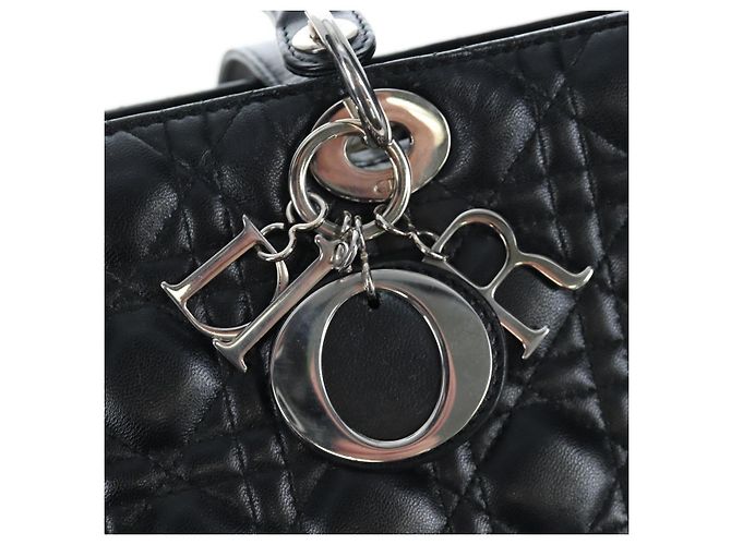 Christian Dior Canage Lady Dior Large Bag Lamb Skin 2way Black Auth BA16035V Nero Argento - vista 19