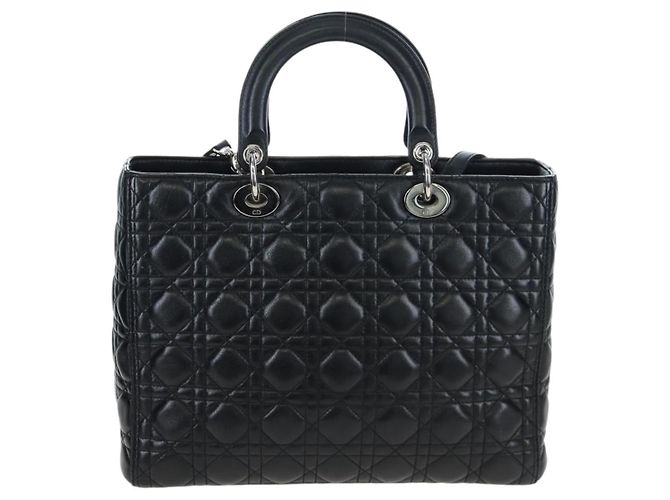 Christian Dior Canage Lady Dior Large Bag Lamb Skin 2way Black Auth BA16035V Nero Argento - vista 2