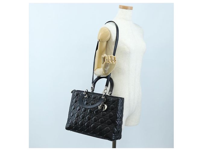 Christian Dior Canage Lady Dior Large Bag Lamb Skin 2way Black Auth BA16035V Nero Argento - vista 27