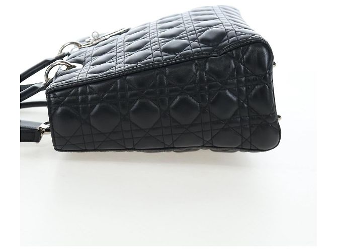 Christian Dior Canage Lady Dior Large Bag Lamb Skin 2way Black Auth BA16035V Nero Argento - vista 3