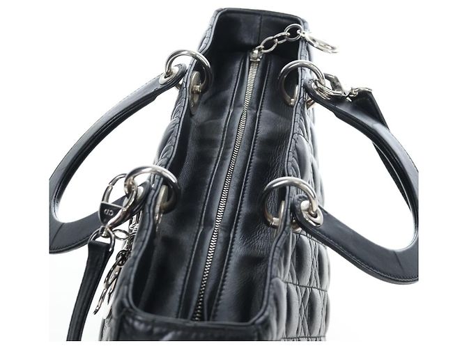 Christian Dior Canage Lady Dior Large Bag Lamb Skin 2way Black Auth BA16035V Nero Argento - vista 6