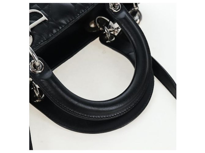 Christian Dior Canage Lady Dior Large Bag Lamb Skin 2way Black Auth BA16035V Nero Argento - vista 7