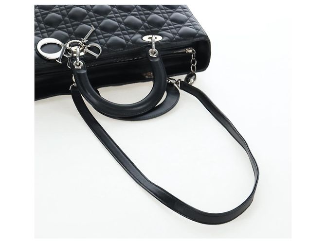 Christian Dior Canage Lady Dior Large Bag Lamb Skin 2way Black Auth BA16035V Nero Argento - vista 8