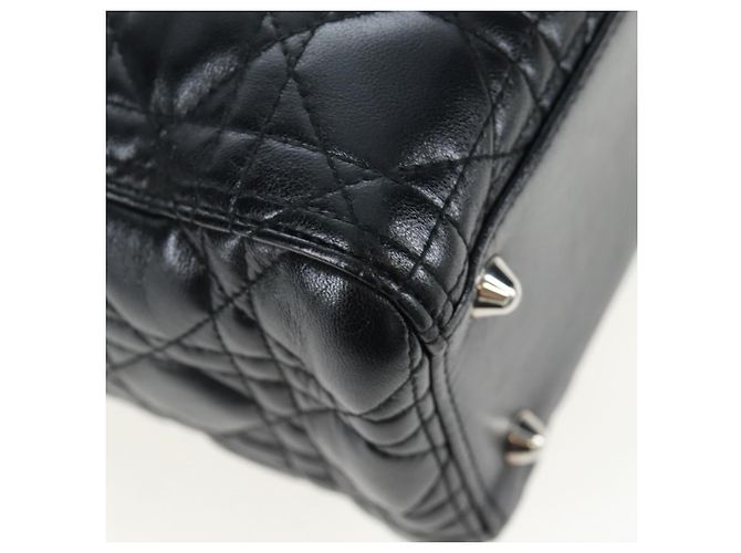 Christian Dior Canage Lady Dior Large Bag Lamb Skin 2way Black Auth BA16035V Nero Argento - vista 9