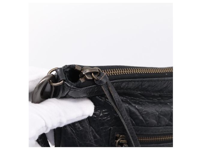 Borsa a spalla piatta Balenciaga Classic in pelle nera 310250 Auth LN024V Nero - vista 10