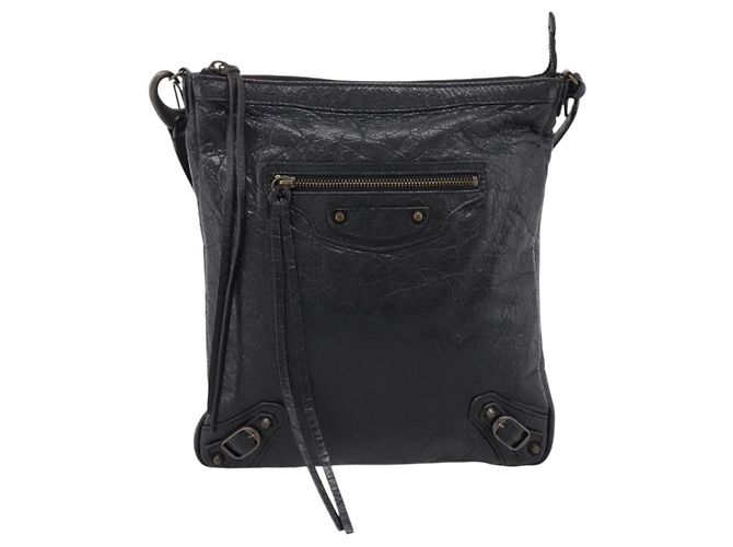 Borsa a spalla piatta Balenciaga Classic in pelle nera 310250 Auth LN024V Nero - vista 13
