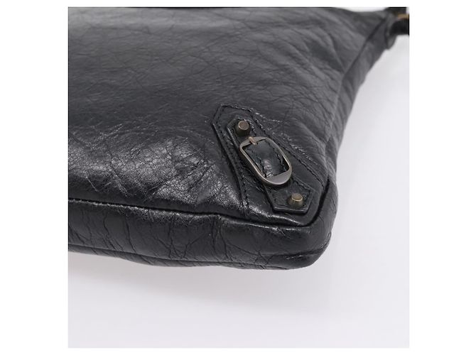 Borsa a spalla piatta Balenciaga Classic in pelle nera 310250 Auth LN024V Nero - vista 14