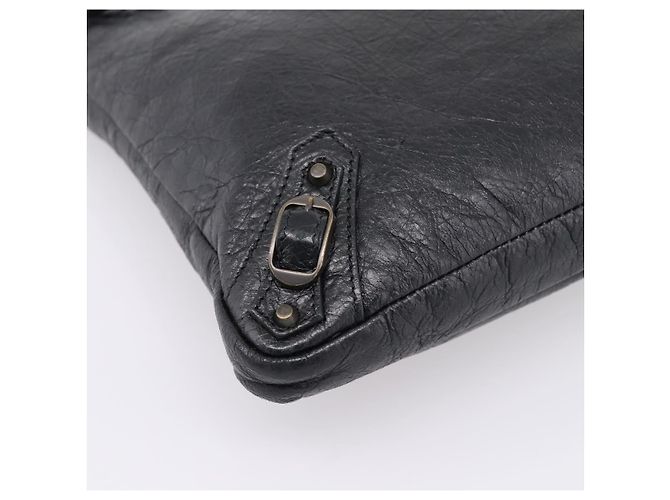 Borsa a spalla piatta Balenciaga Classic in pelle nera 310250 Auth LN024V Nero - vista 15