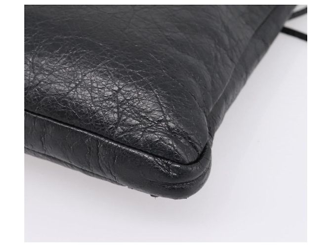 Borsa a spalla piatta Balenciaga Classic in pelle nera 310250 Auth LN024V Nero - vista 16