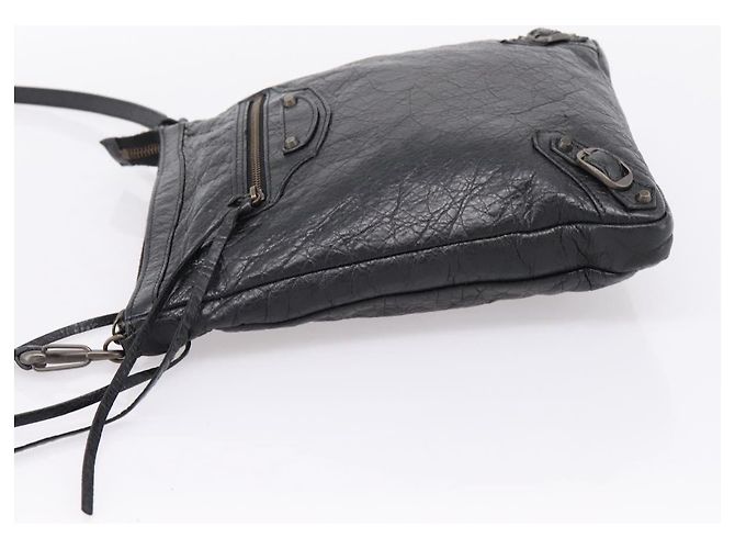 Borsa a spalla piatta Balenciaga Classic in pelle nera 310250 Auth LN024V Nero - vista 3