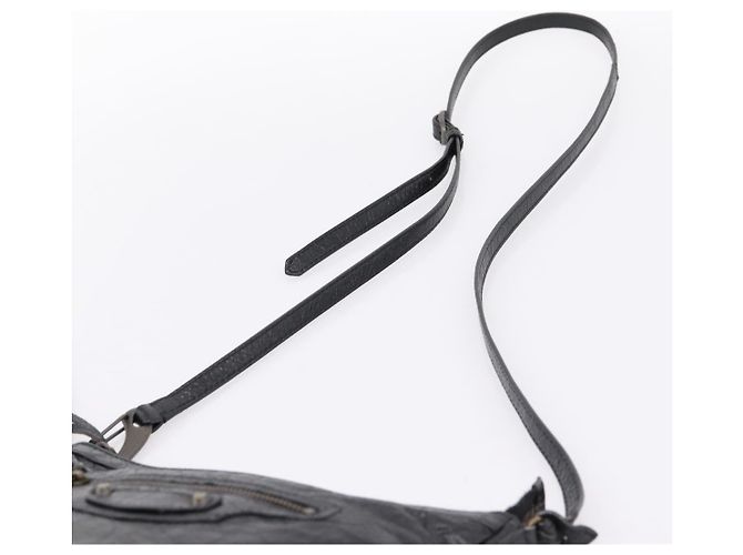 Borsa a spalla piatta Balenciaga Classic in pelle nera 310250 Auth LN024V Nero - vista 8