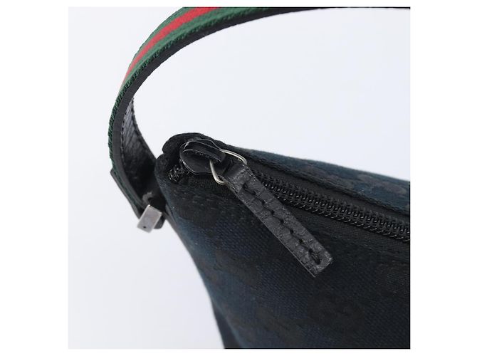 Pouch GUCCI GG Canvas Web Sherry Line Nero Argento 141809 Auth am12736V - vista 10