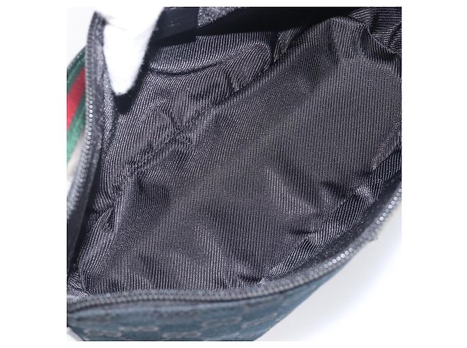 Pouch GUCCI GG Canvas Web Sherry Line Nero Argento 141809 Auth am12736V - vista 11