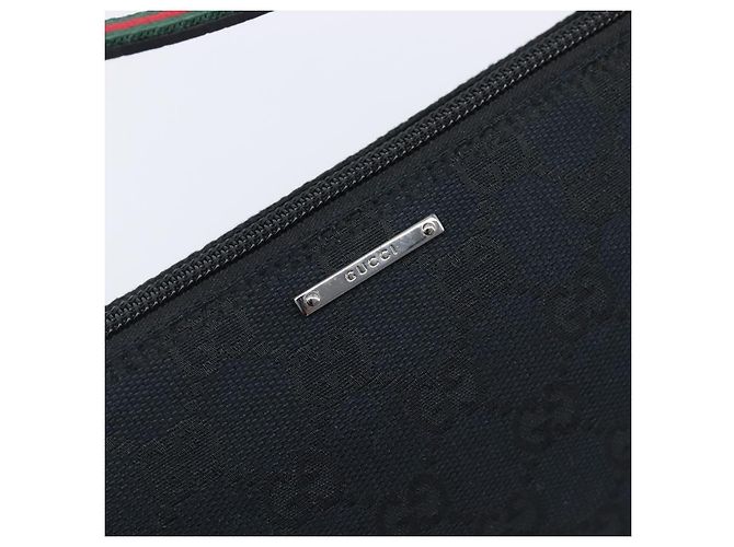 Pouch GUCCI GG Canvas Web Sherry Line Nero Argento 141809 Auth am12736V - vista 17