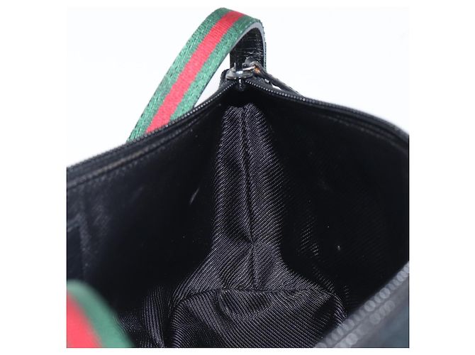 Pouch GUCCI GG Canvas Web Sherry Line Nero Argento 141809 Auth am12736V - vista 19