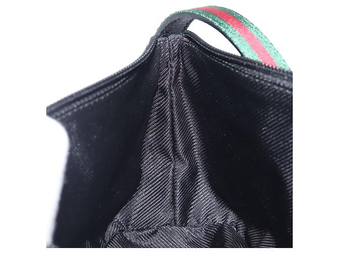 Pouch GUCCI GG Canvas Web Sherry Line Nero Argento 141809 Auth am12736V - vista 20