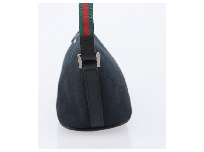 Pouch GUCCI GG Canvas Web Sherry Line Nero Argento 141809 Auth am12736V - vista 3