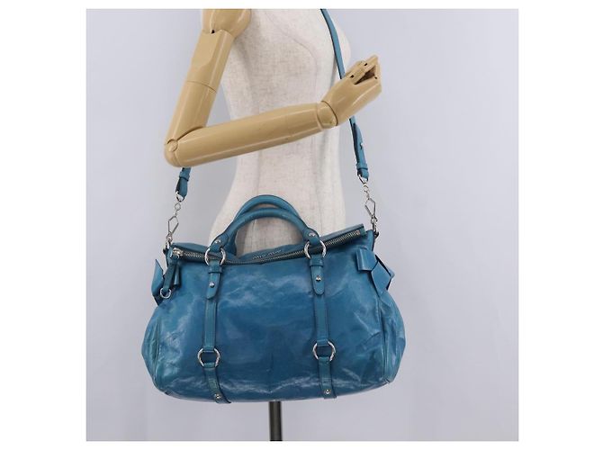 Miu Miu Handtasche Leder 2way Blau Silber Authentisch 167732M - Ansicht 28