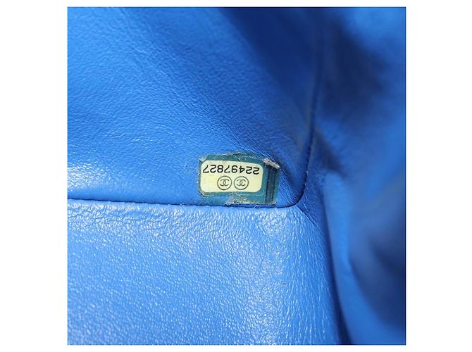 Borsa a tracolla CHANEL Chain Mini Matelasse in pelle d'agnello blu argento CC Auth 167777SM - vista 10