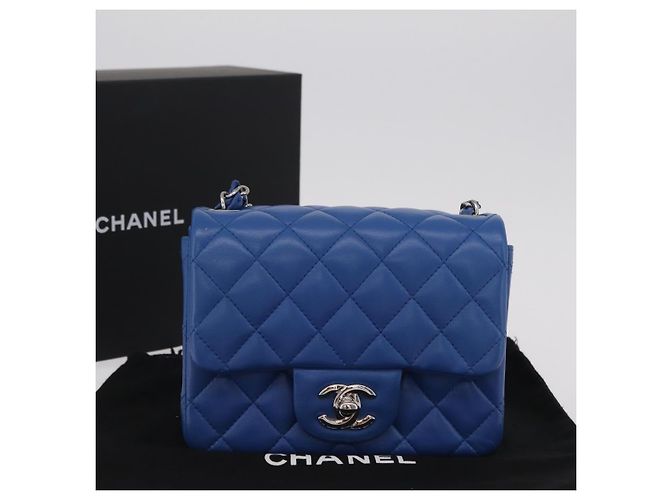 Borsa a tracolla CHANEL Chain Mini Matelasse in pelle d'agnello blu argento CC Auth 167777SM - vista 12