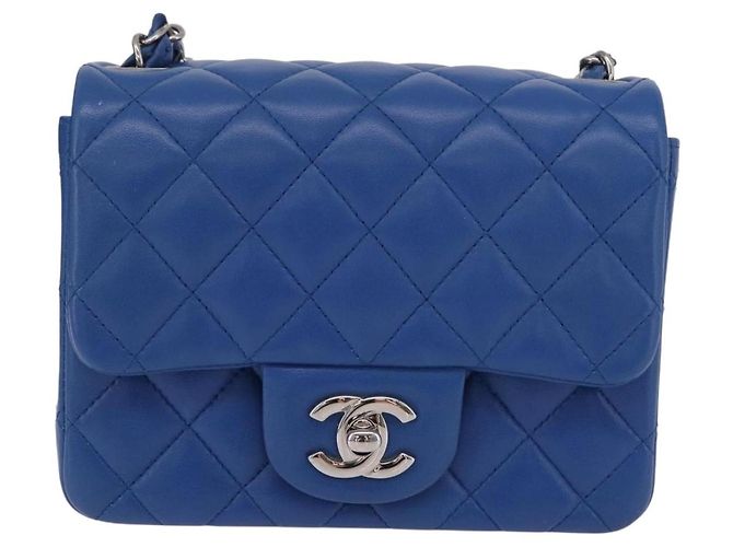 Borsa a tracolla CHANEL Chain Mini Matelasse in pelle d'agnello blu argento CC Auth 167777SM - vista 13