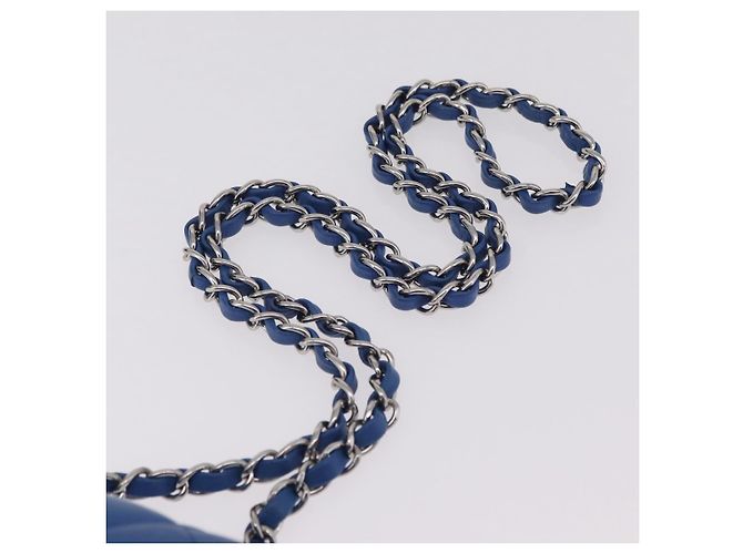 Borsa a tracolla CHANEL Chain Mini Matelasse in pelle d'agnello blu argento CC Auth 167777SM - vista 14