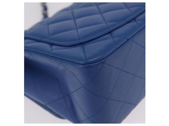 Borsa a tracolla CHANEL Chain Mini Matelasse in pelle d'agnello blu argento CC Auth 167777SM - vista 18