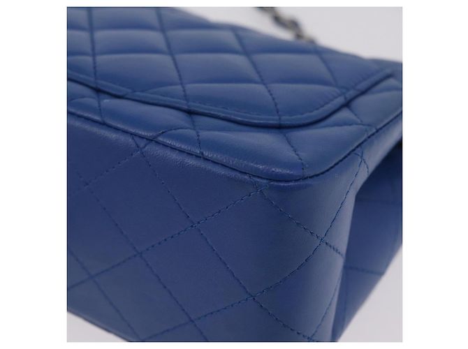 Borsa a tracolla CHANEL Chain Mini Matelasse in pelle d'agnello blu argento CC Auth 167777SM - vista 19