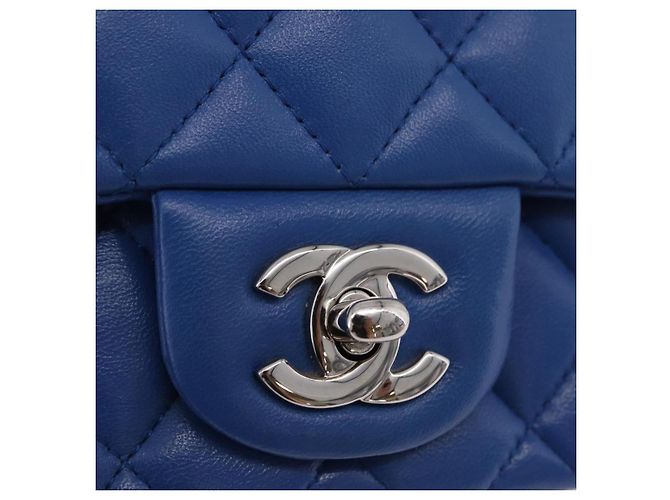 Borsa a tracolla CHANEL Chain Mini Matelasse in pelle d'agnello blu argento CC Auth 167777SM - vista 20