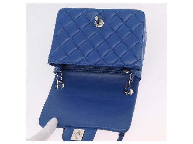 Borsa a tracolla CHANEL Chain Mini Matelasse in pelle d'agnello blu argento CC Auth 167777SM - vista 21