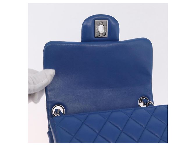 Borsa a tracolla CHANEL Chain Mini Matelasse in pelle d'agnello blu argento CC Auth 167777SM - vista 22