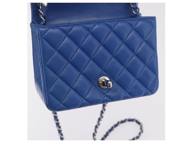 Borsa a tracolla CHANEL Chain Mini Matelasse in pelle d'agnello blu argento CC Auth 167777SM - vista 23