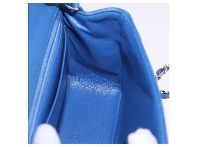 Borsa a tracolla CHANEL Chain Mini Matelasse in pelle d'agnello blu argento CC Auth 167777SM - vista 26
