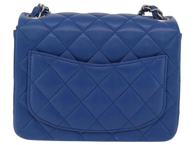Borsa a tracolla CHANEL Chain Mini Matelasse in pelle d'agnello blu argento CC Auth 167777SM - vista 3