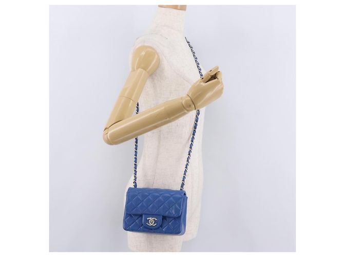 Borsa a tracolla CHANEL Chain Mini Matelasse in pelle d'agnello blu argento CC Auth 167777SM - vista 31