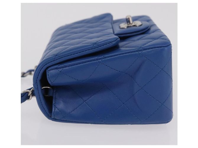 Borsa a tracolla CHANEL Chain Mini Matelasse in pelle d'agnello blu argento CC Auth 167777SM - vista 5