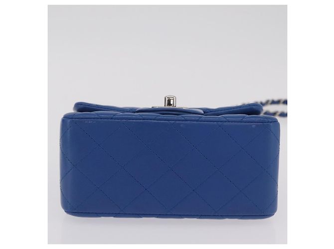 Borsa a tracolla CHANEL Chain Mini Matelasse in pelle d'agnello blu argento CC Auth 167777SM - vista 6